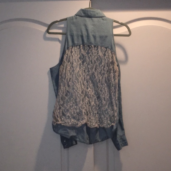 Forever 21 denim button down shirt lace back - Picture 2 of 5